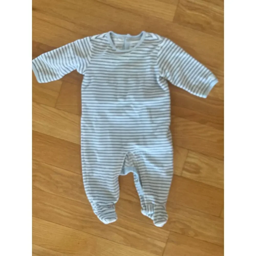 Janie and Jack Striped Brushed Cotton Terry Cloth Onesie Footie Baby Boy 3-6 Mth